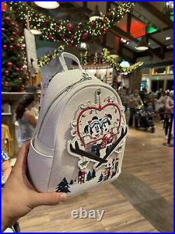 Loungefly Disney Parks Mickey & Minnie Holiday Christmas Lodge Mini Backpack