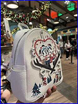 Loungefly Disney Parks Mickey & Minnie Holiday Christmas Lodge Mini Backpack