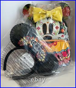 Loungefly Disney Parks Minnie Dia de los Muertos Sugar Skull Backpack COCO Ears