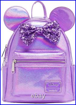 Loungefly Disney Parks PURPLE GLITTER SPARKLE Minnie Mouse Backpack + Sequin Ear