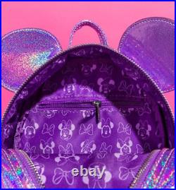 Loungefly Disney Parks PURPLE GLITTER SPARKLE Minnie Mouse Backpack + Sequin Ear