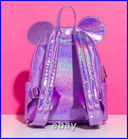 Loungefly Disney Parks PURPLE GLITTER SPARKLE Minnie Mouse Backpack + Sequin Ear