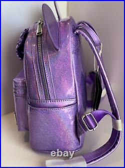 Loungefly Disney Parks PURPLE GLITTER SPARKLE Minnie Mouse Backpack + Sequin Ear