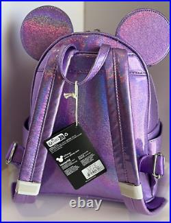 Loungefly Disney Parks PURPLE GLITTER SPARKLE Minnie Mouse Backpack + Sequin Ear