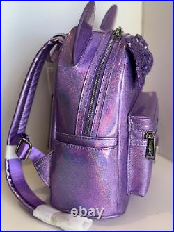 Loungefly Disney Parks PURPLE GLITTER SPARKLE Minnie Mouse Backpack + Sequin Ear