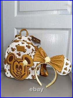 Loungefly Disney Parks Waffle Mickey Mouse Backpack & Waffle Ears Authentic New