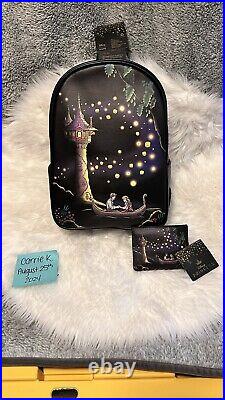 Loungefly Disney Tangled Lanterns Light Up Tower Mini Backpack & Wallet Nwt