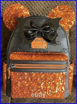 Loungefly Exclusive Halloween Bat Minnie Sequin Backpack NWT