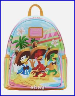 Loungefly Mini Backpack Disney THREE CABALLEROS Beach Scene Donald Duck Colorful