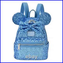 Loungefly Minnie Rucksack Backpack Blue Sequins flower Disney Store Japan New