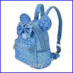 Loungefly Minnie Rucksack Backpack Blue Sequins flower Disney Store Japan New