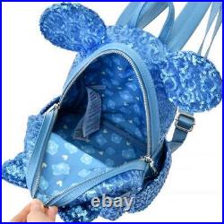 Loungefly Minnie Rucksack Backpack Blue Sequins flower Disney Store Japan New