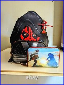 NEW LOUNGEFLY Star Wars Phantom Menace Darth Maul Mini Backpack, Wallet& CHARM