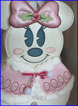 NEW Loungefly Disney 2023 Minnie Mouse Figural Pastel Snowman Backpack + Wallet