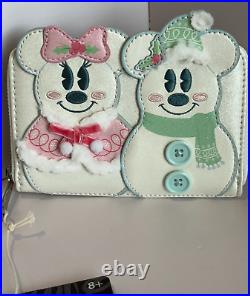 NEW Loungefly Disney 2023 Minnie Mouse Figural Pastel Snowman Backpack + Wallet