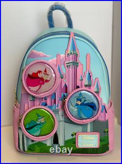 NEW Loungefly Disney SLEEPING BEAUTY Stained Glass CASTLE Mini Backpack + Wallet