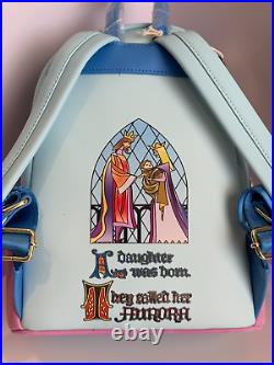 NEW Loungefly Disney SLEEPING BEAUTY Stained Glass CASTLE Mini Backpack + Wallet