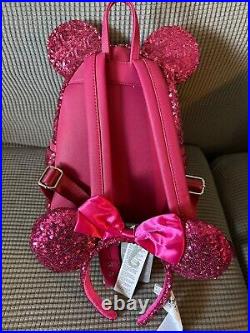 NWOT Disney Parks Loungefly Sequins Hot Pink Orchid Backpack And Ears