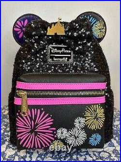 NWT Disney Loungefly Minnie Mouse Main Attraction 12/12 Fireworks Backpack/Ears