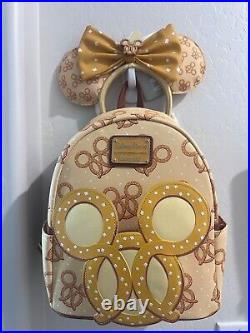 NWT Disney Parks Pretzel Loungefly Mini Backpack and Ears Perfect Condition