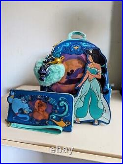 NWT Loungefly Aladdin Princess Series Lenticular Mini Backpack Wallet and Charm