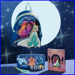 NWT Loungefly Aladdin Princess Series Lenticular Mini Backpack Wallet and Charm