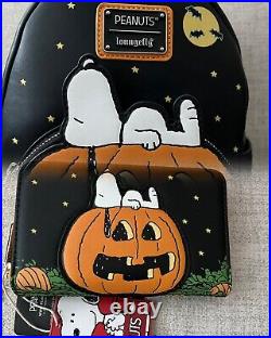 NWT Loungefly Snoopy (Peanuts) Halloween GITD Mini Backpack & Wallet