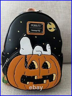 NWT Loungefly Snoopy (Peanuts) Halloween GITD Mini Backpack & Wallet