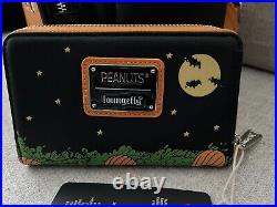 NWT Loungefly Snoopy (Peanuts) Halloween GITD Mini Backpack & Wallet