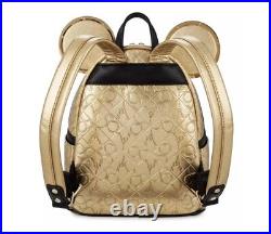 NWT Mickey Disney World 50th Anniversary Genuine Leather Gold Loungefly Backpack