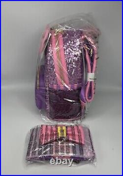 New Loungefly Disney Exclusive Rapunzel Sequin Mini Backpack With Wallet NWT