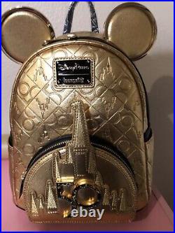 New Walt Disney World 50th Anniversary Loungefly Backpack Genuine Gold Sold Out