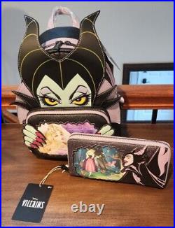 RARE Loungefly Disney Villains Sleeping Beauty Maleficent Mini Backpack & Wallet