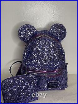 READ Disney Parks Loungefly Backpack/Wallet/Ears Purple Potion Sequin HTF