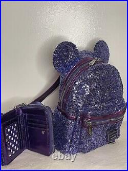 READ Disney Parks Loungefly Backpack/Wallet/Ears Purple Potion Sequin HTF