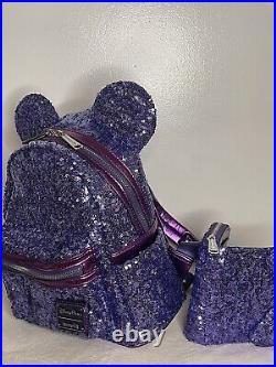 READ Disney Parks Loungefly Backpack/Wallet/Ears Purple Potion Sequin HTF