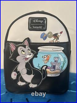 Rare! -Loungefly Disney Pinocchio Figaro Cat & Fish Jiminy Cricket Mini Backpack