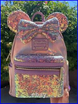 WDW 50th Anniversary EARidescent Pink Sequin Loungefly Mini Backpack Disney NWT