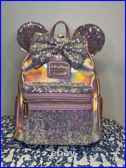 WDW 50th Anniversary EARidescent Pink Sequin Loungefly Mini Backpack Disney NWT