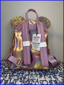 WDW 50th Anniversary EARidescent Pink Sequin Loungefly Mini Backpack Disney NWT