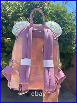 WDW 50th Anniversary EARidescent Pink Sequin Loungefly Mini Backpack Disney NWT