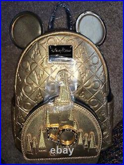 Walt Disney World 50th Anniversary Gold Leather Castle Luxe Backpack Loungefly