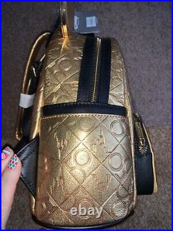 Walt Disney World 50th Anniversary Gold Leather Castle Luxe Backpack Loungefly